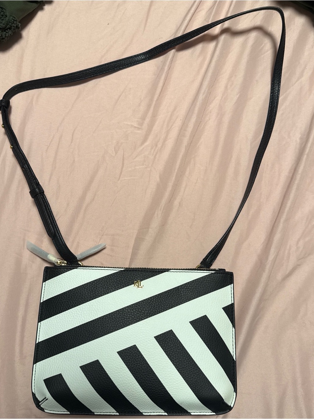 NEW Ralph Lauren Black and White Striped Crossbody Bag